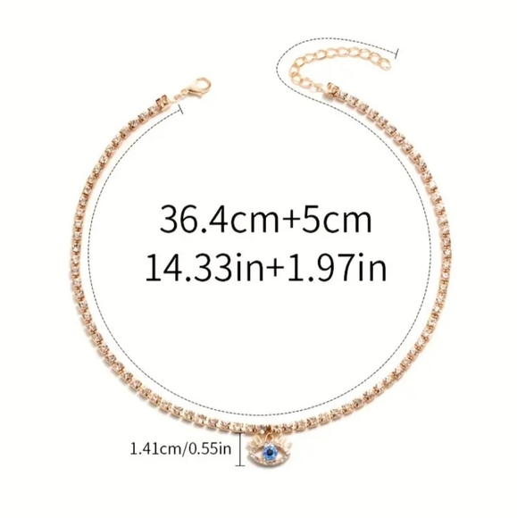 18k Gold Plated Vintage Evils Eye Rhinestones Necklace - Picture 3 of 5